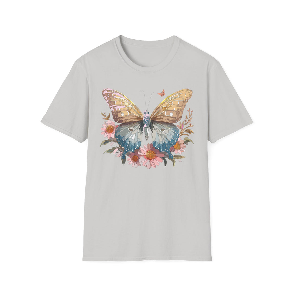Butterfly Floral T-Shirt – Colorful Nature-Inspired Botanical Gift Graphic Design Unisex 100 Cotton Gildan T-Shirt