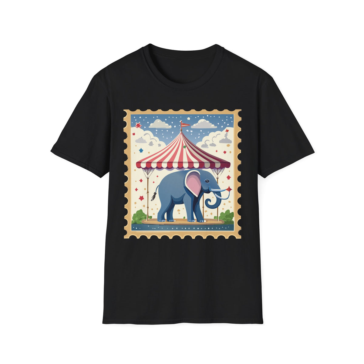Circus Elephant Tent T-Shirt | Vintage Carnival Stamp Graphic Tee Unisex 100 Cotton Gildan T-Shirt