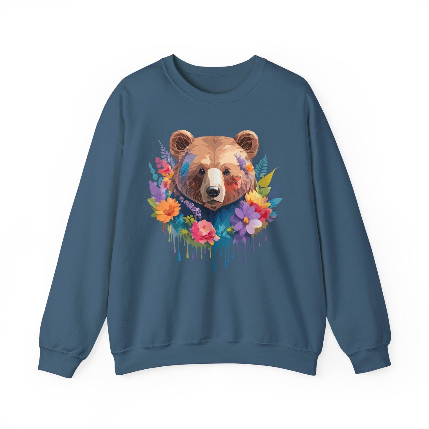 Unisex Floral Bear Sweatshirt Art Design Animals Gildan 18000 Crewneck