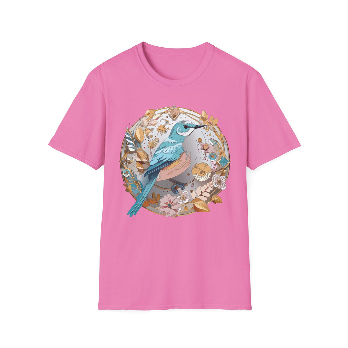 Blue Bird Floral Wreath T-Shirt | Botanical Bird Illustration