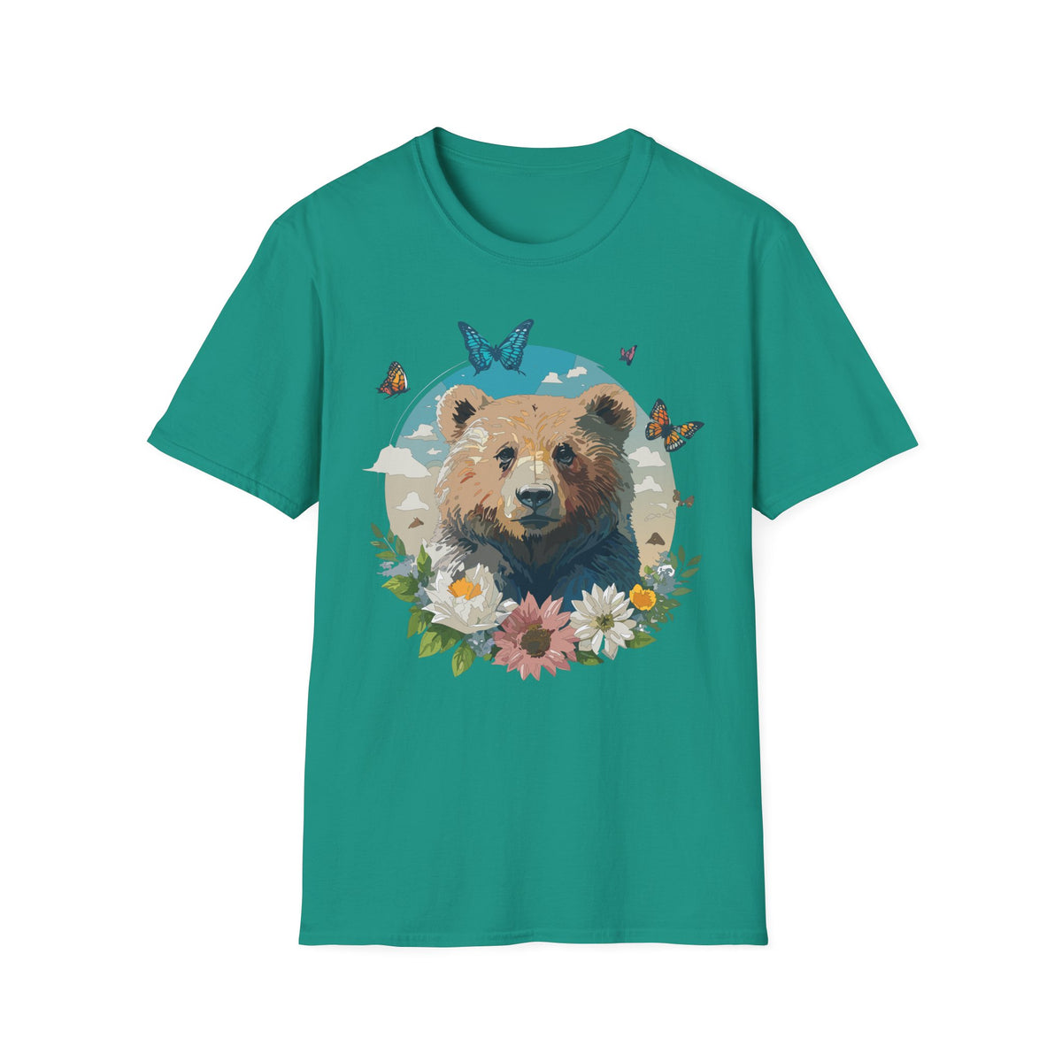Floral Bear Wildlife Graphic Tee Unisex 100 Cotton Gildan T-Shirt