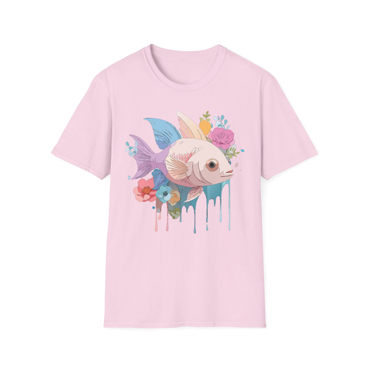 Pastel Floral Fish T-Shirt | Cute Koi Art, Watercolor Drip Design