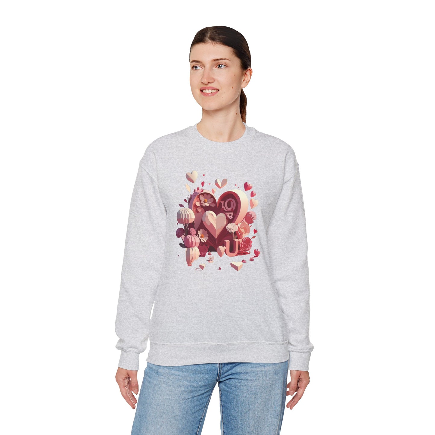 Unisex Floral Big Heart Sweatshirt, Love Floral Sweatshirt, Floral Heart Sweatshirt, 50/50 Cotton-Poly Valentine's Day Sweatshirt 09