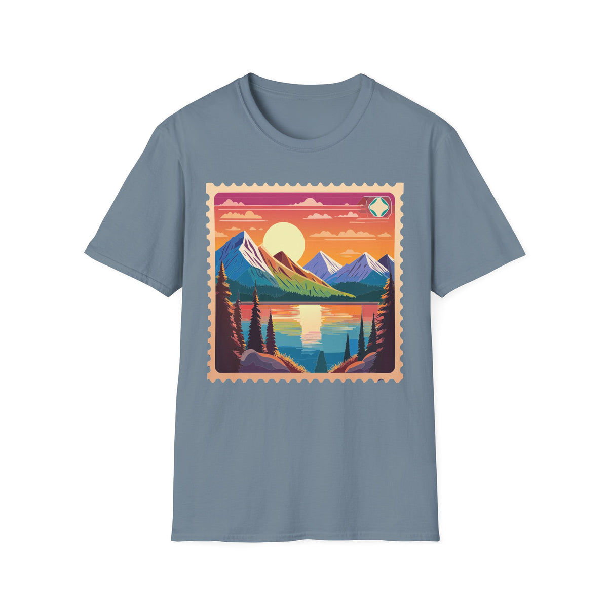 Sunset Mountain Lake landscape T-Shirt | retro postcard nature print