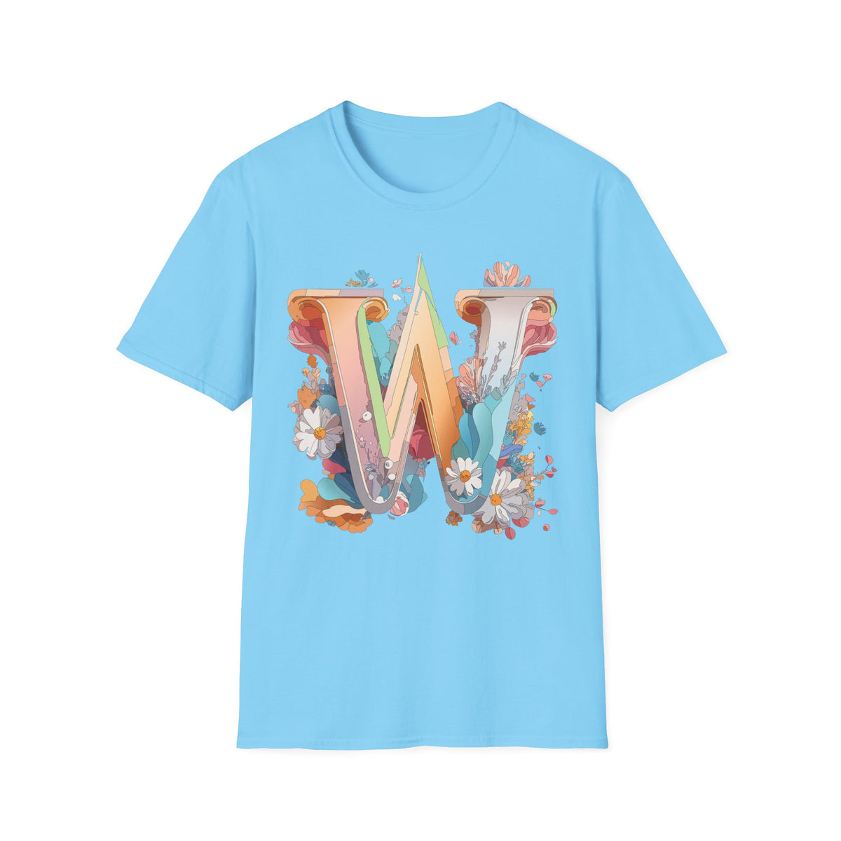 Floral Letter W Monogram T-Shirt | Floral Initial Tee