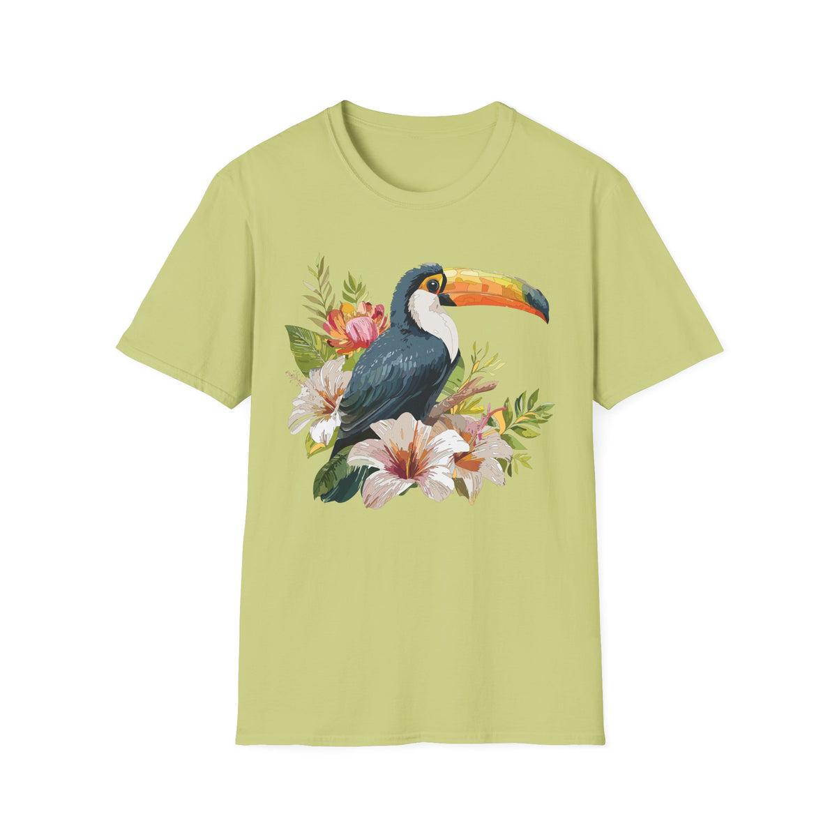 Toucan Floral Illustration T-Shirt | Tropical Bird Art Tee