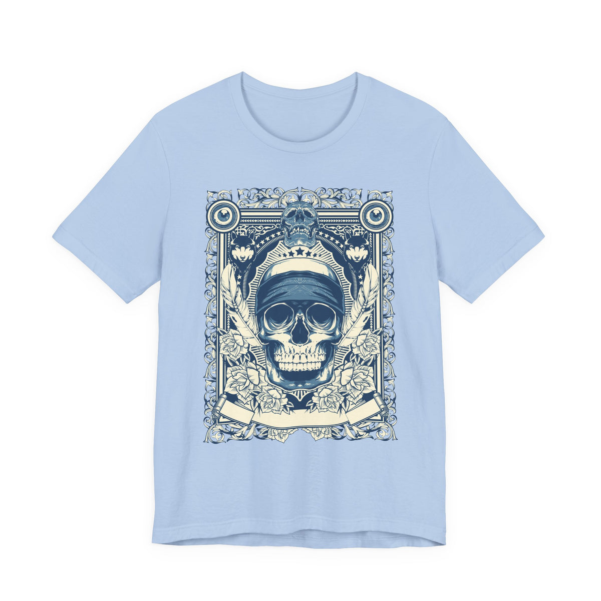 Skull Crown Graphic Tee Vintage Ornate Skull Illustration Rock Band T-Shirt
