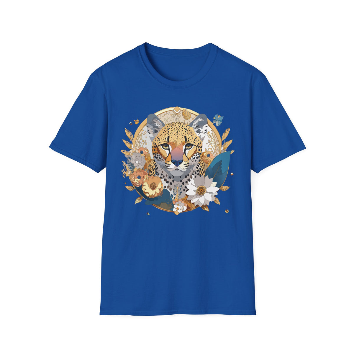 Floral Cheetah Portrait T-Shirt | Leopard Face Botanical Tee