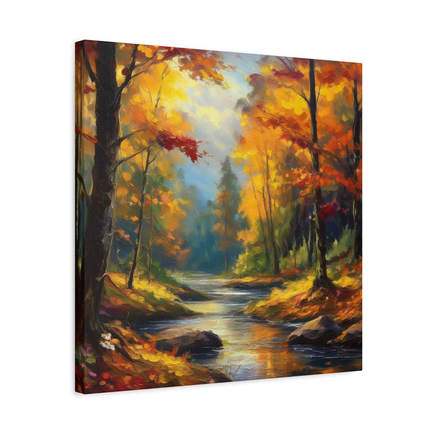 Fall Forest Print Canvas, Oil Paint Print 20x20, 24x24, 30x30, 32x32, 36x36 Art Design Print Pine-Wood Inner Frame MC-104