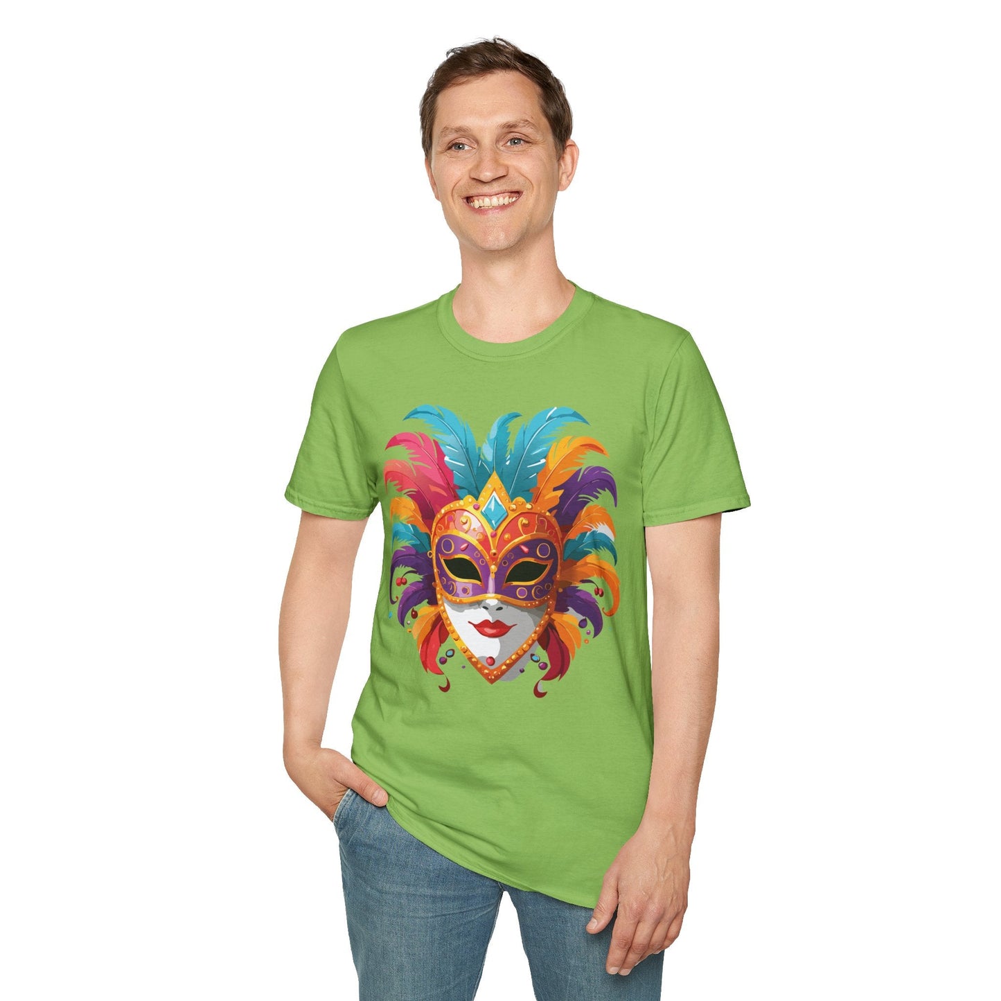 Unisex Gildan Softstyle Mask Tee Shirt With Art Design Casual Everyday Wear Masquerade Tee