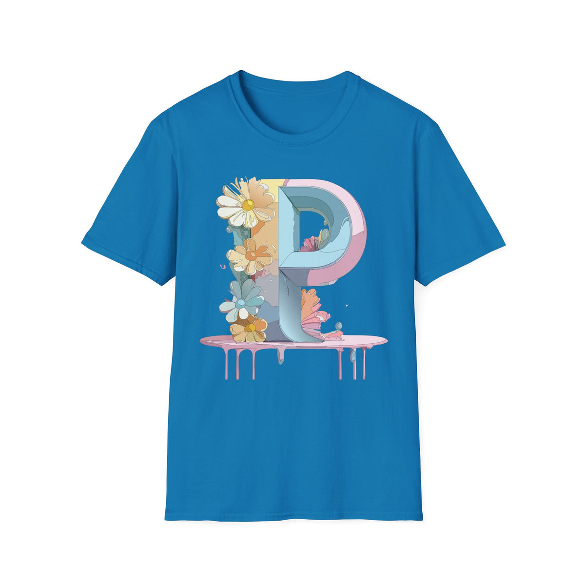Letter P Floral Monogram T-Shirt | Pastel Daisy Initial Tee
