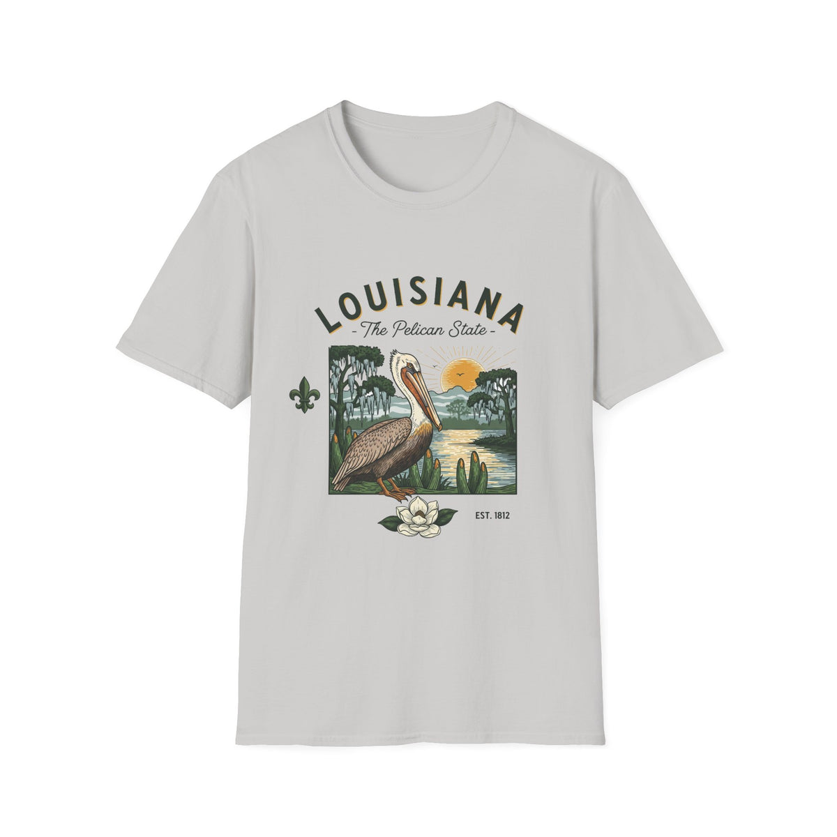 Louisiana Pelican Vintage Travel Tourist Graphic Design Unisex 100 Cotton Gildan T-Shirt