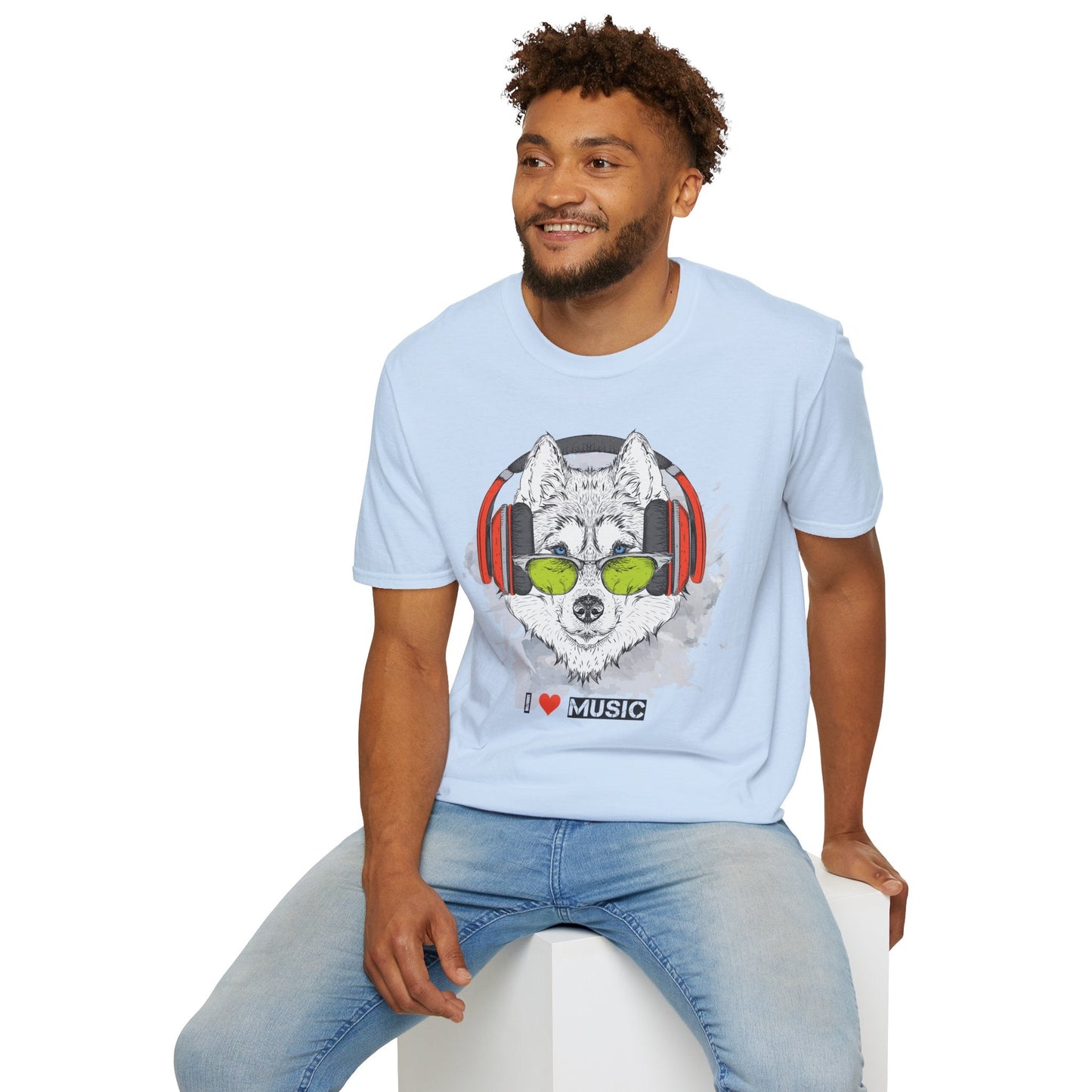 I Love Music Animals Shirt With Headphones Unisex Softstyle Tee Premium Comfort Short Sleeve