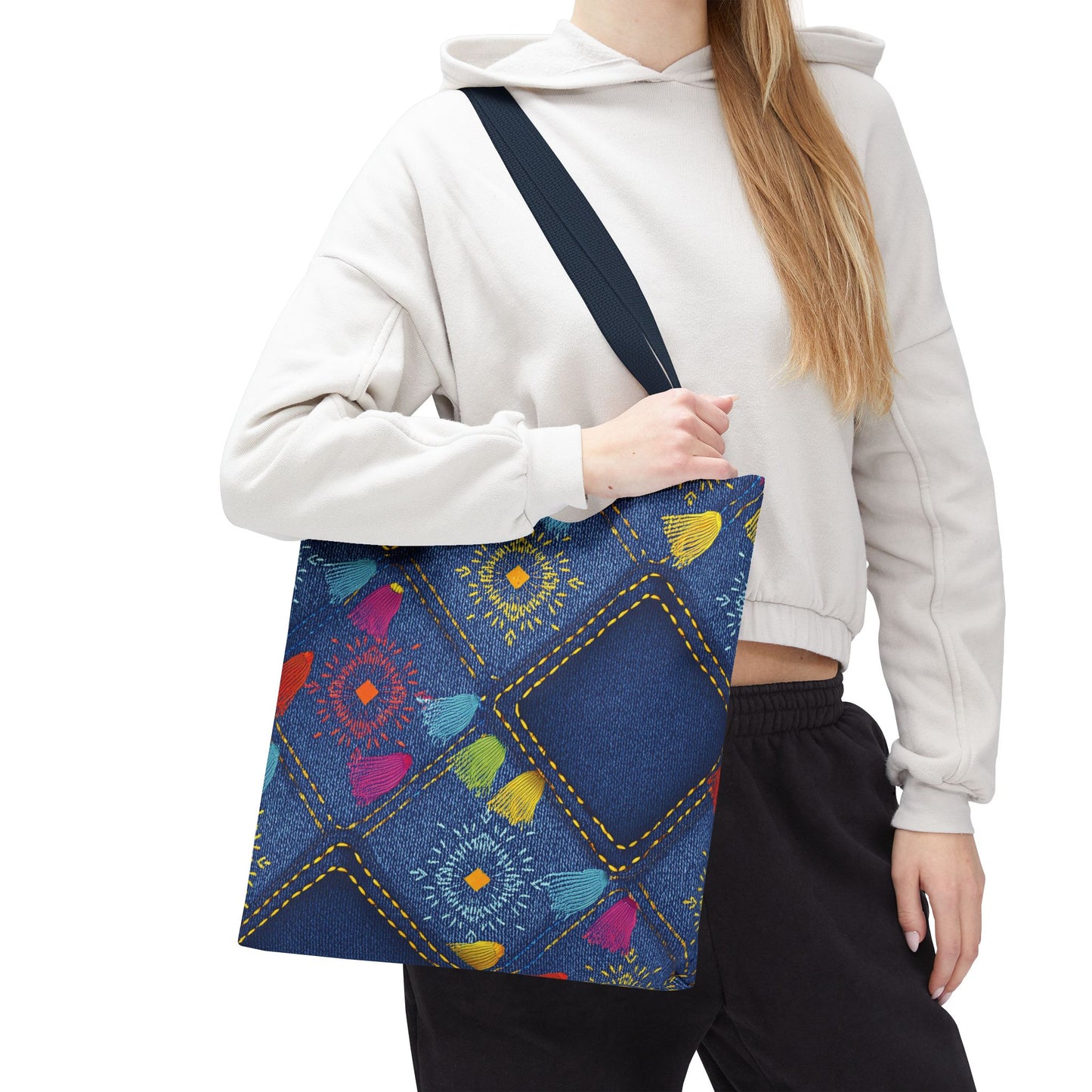 Diwali Graphic Denim Fabric Imitation Print Unisex Canvas Bag Poly Spun 3 Sizes Tote Bag 205-27