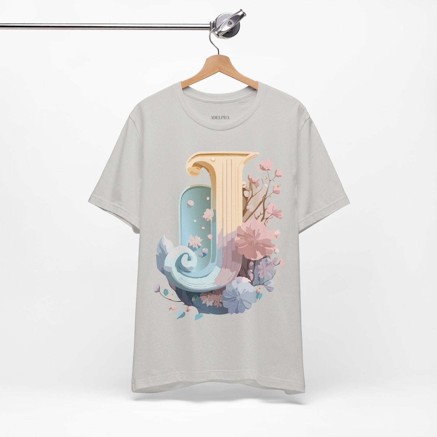 Letter J Shirt Unisex Graphic Tee Adelpha Vintage Inspired Artwork Design Short Sleeve