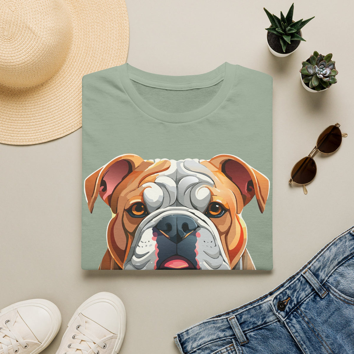 Bulldog Face Graphic T-Shirt | English Bulldog Illustration Tee