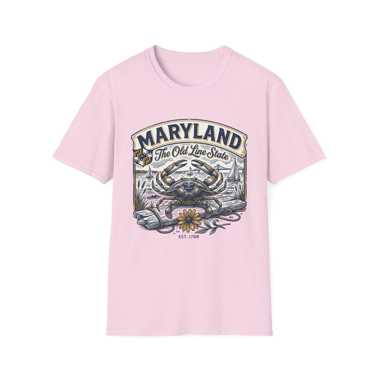 Maryland The Old Line State T-Shirt — Blue Crab Chesapeake Vintage Travel Tourist Graphic Design Unisex 100 Cotton Gildan T-Shirt