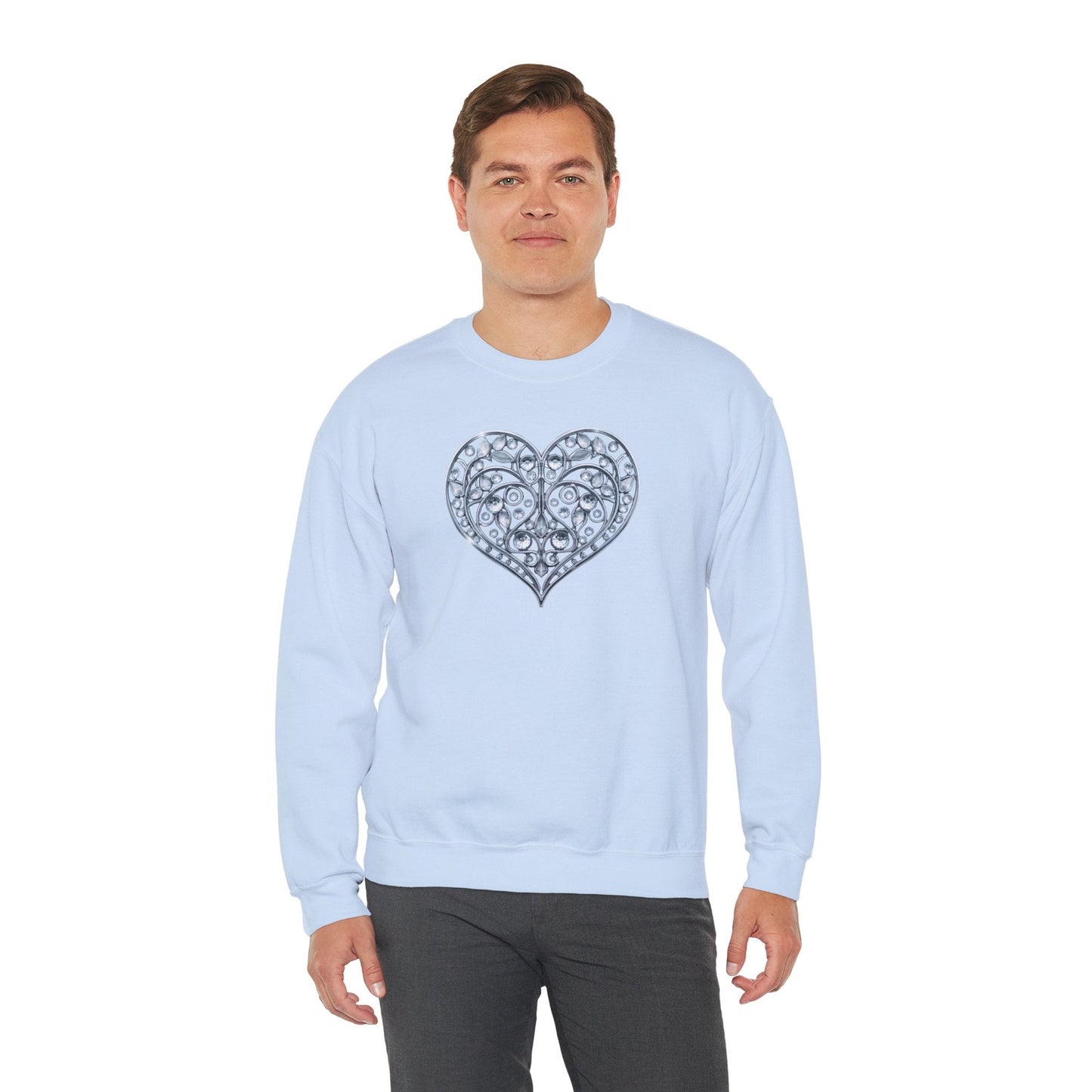 Big Crystal Heart Sweatshirt Unisex Fifty Fifty Cotton Poly Crewneck Valentines Day Sweatshirt
