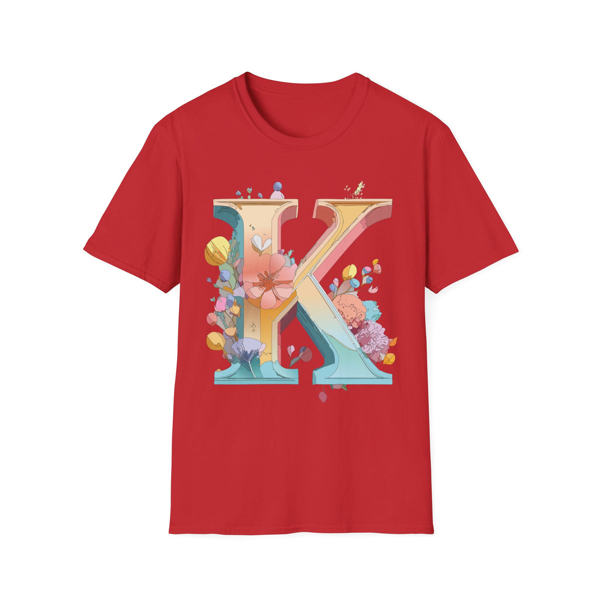 Floral Letter K T-Shirt | Monogram Initial K Tee, Botanical Alphabet Shirt