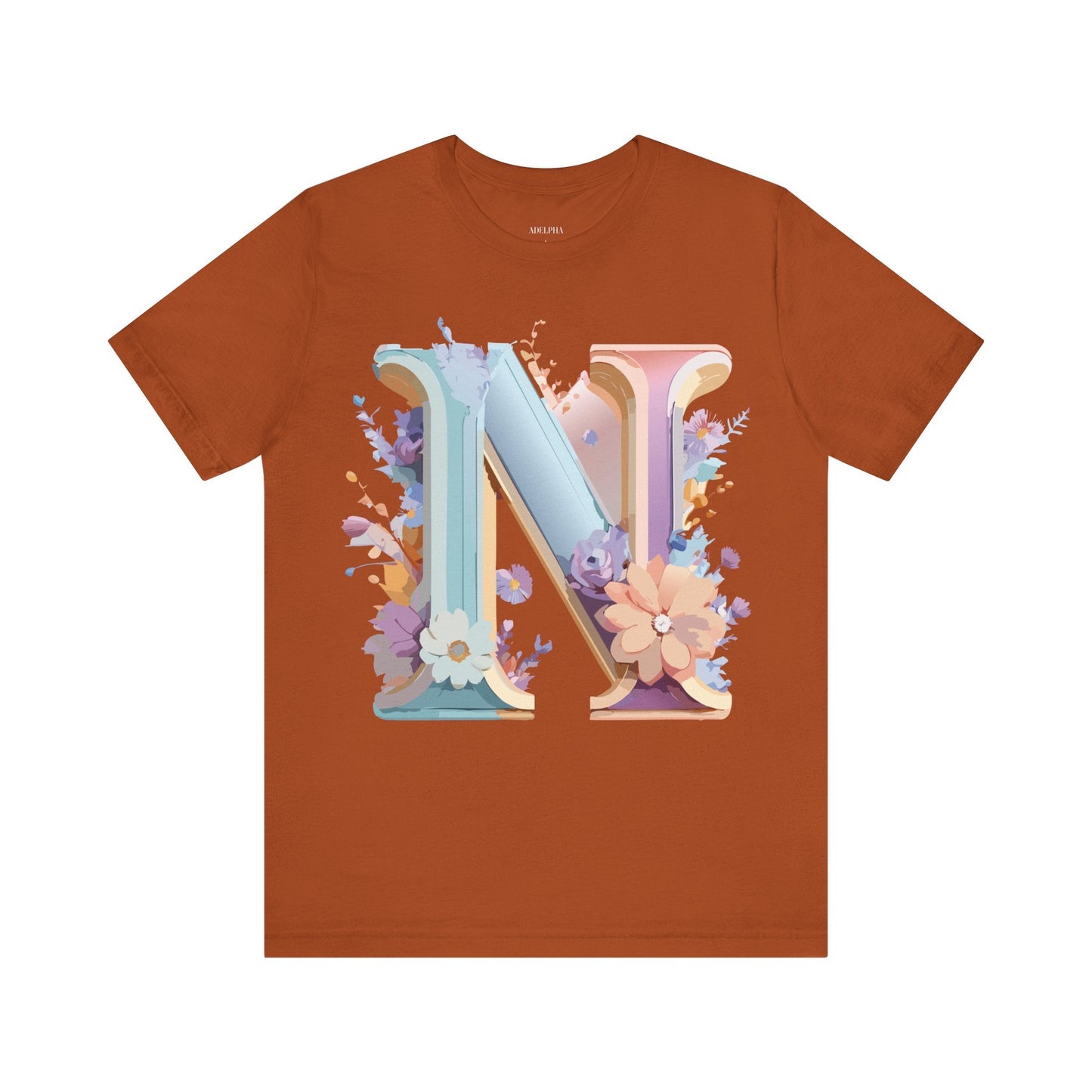 Letter N Shirt Graphic Tee Unisex Vintage Inspired Art Adelpha Design Short Sleeve