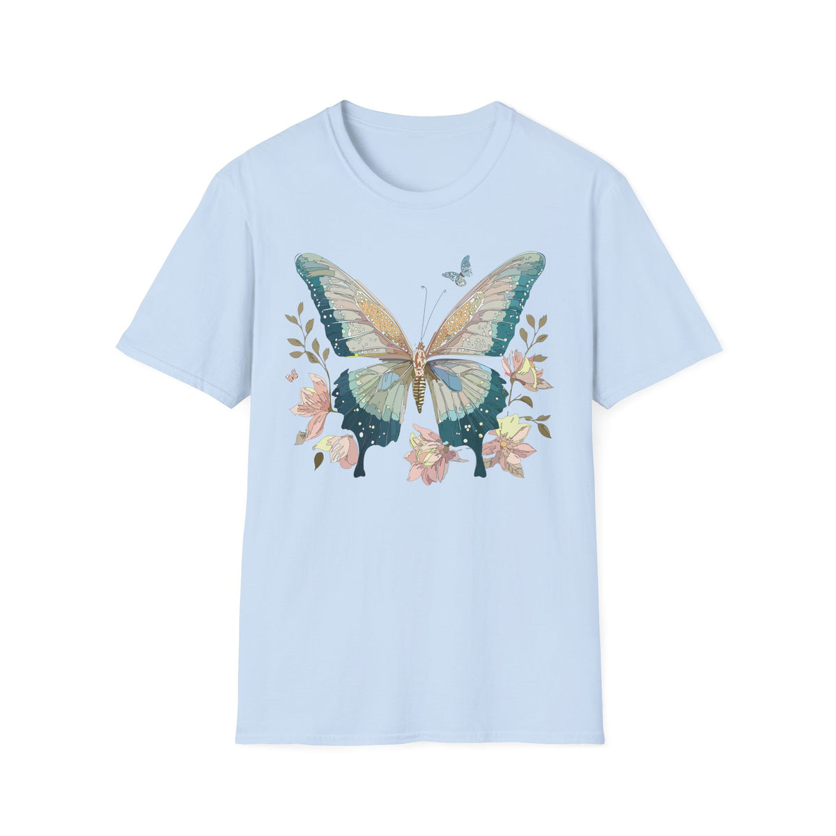 Vintage Blue Butterfly T-Shirt | Floral Wings Nature Graphic Tee Unisex 100 Cotton Gildan T-Shirt