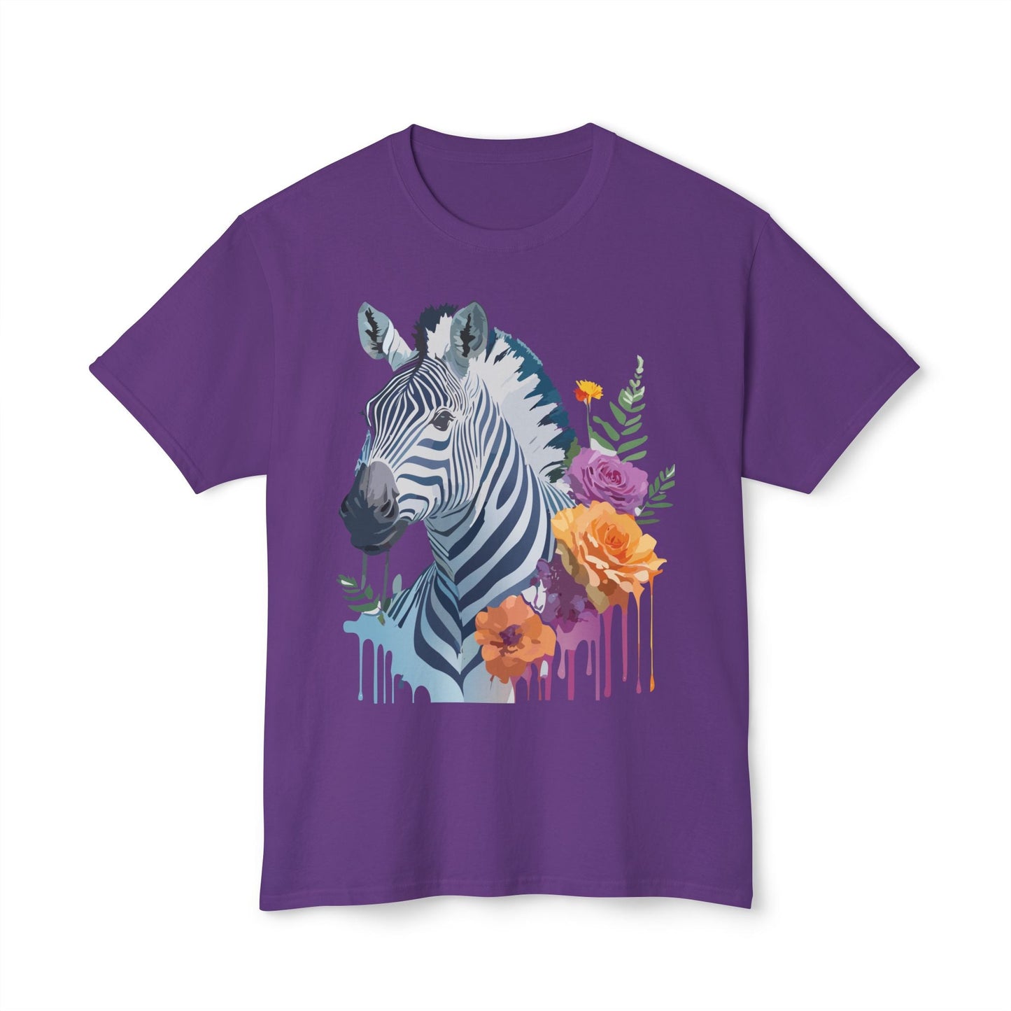 Unisex Zebra T Shirt With Floral Art Print Premium HD Cotton Jersey Tee Made In USA