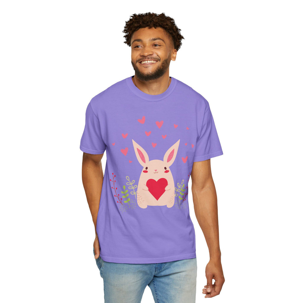 Easter Bunny Heart T-Shirt, Tee Shirt with Easter Signature, T Shirt with Easter Prints, Tee Shirt with Easter Design