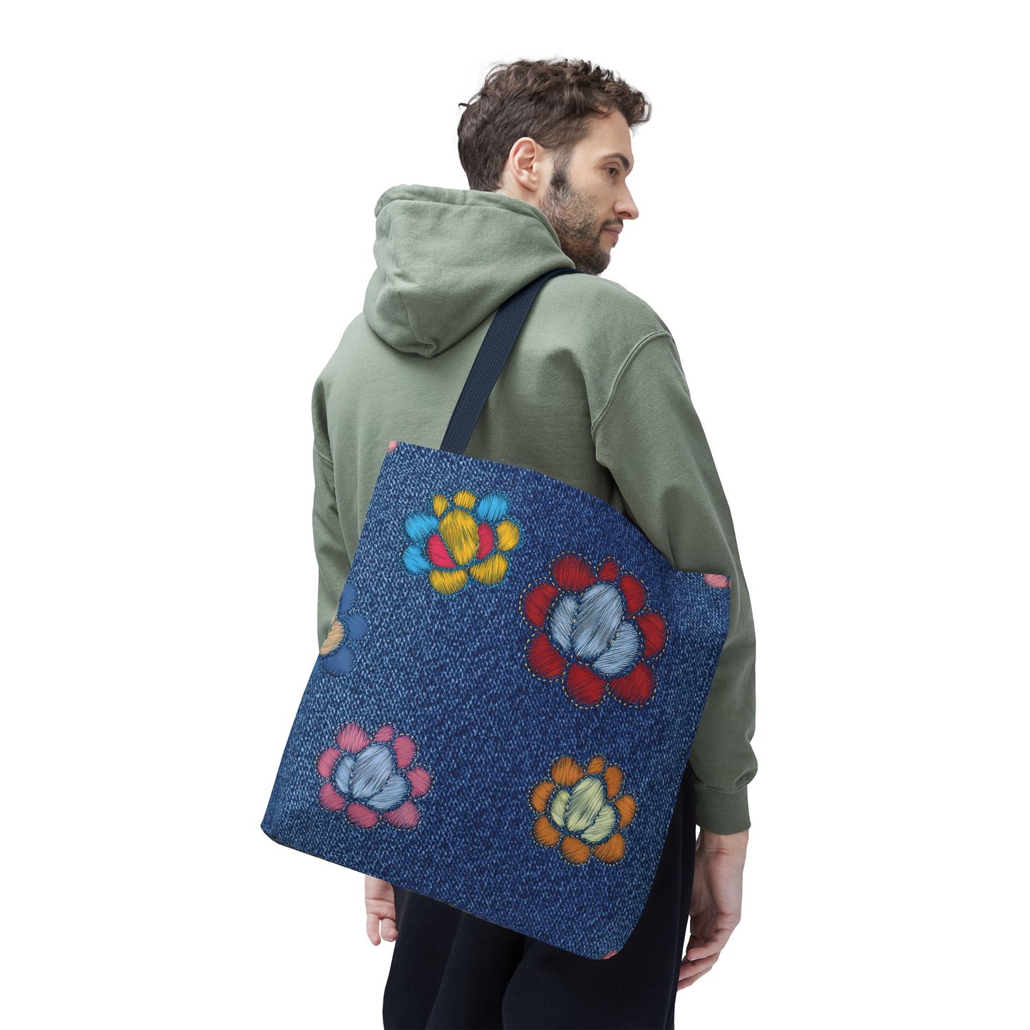 Denim Fabric Imitation Print Unisex Canvas Bag Poly Spun 3 Sizes Tote Bag 159-15