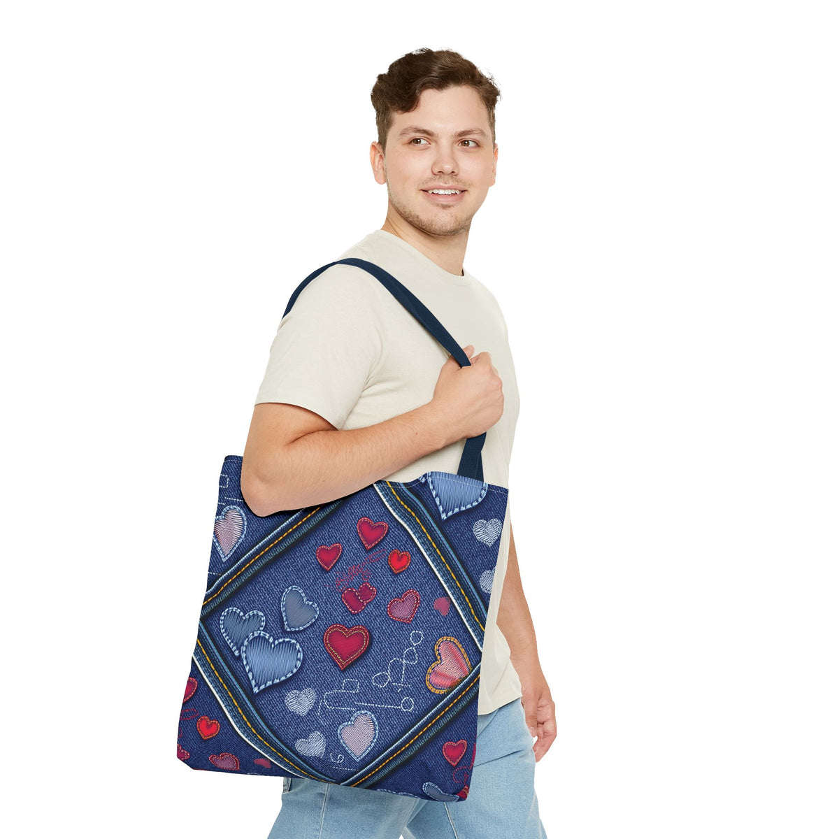 Love Day Graphic Design Denim Fabric Imitation Print Unisex Canvas Bag POLY 3 Sizes Tote Bag 201-30