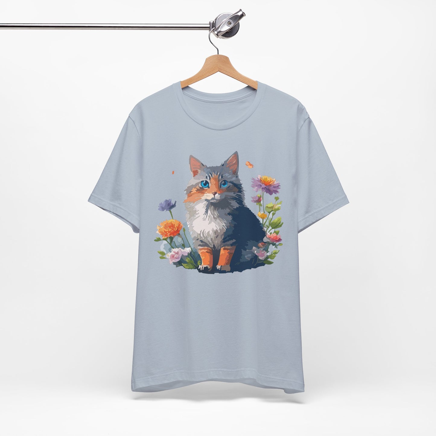 Floral Cat Tee, Animal Shirt, Cat Shirt, Floral Tee, Flower T-shirt, T-Shirt with Animal, Summer Top with Art Design