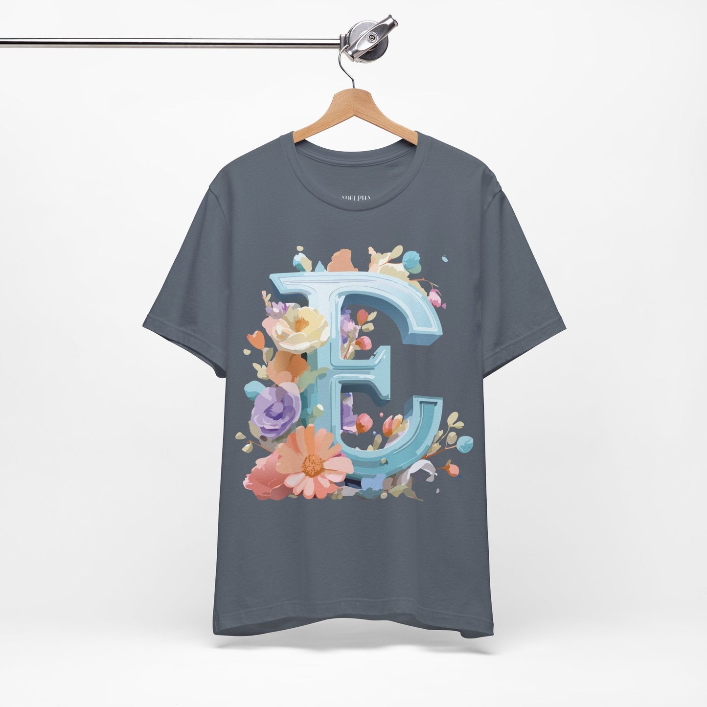 Letter E Graphic Tee Unisex Vintage Inspired Art Design Adelpha Short Sleeve Shirt