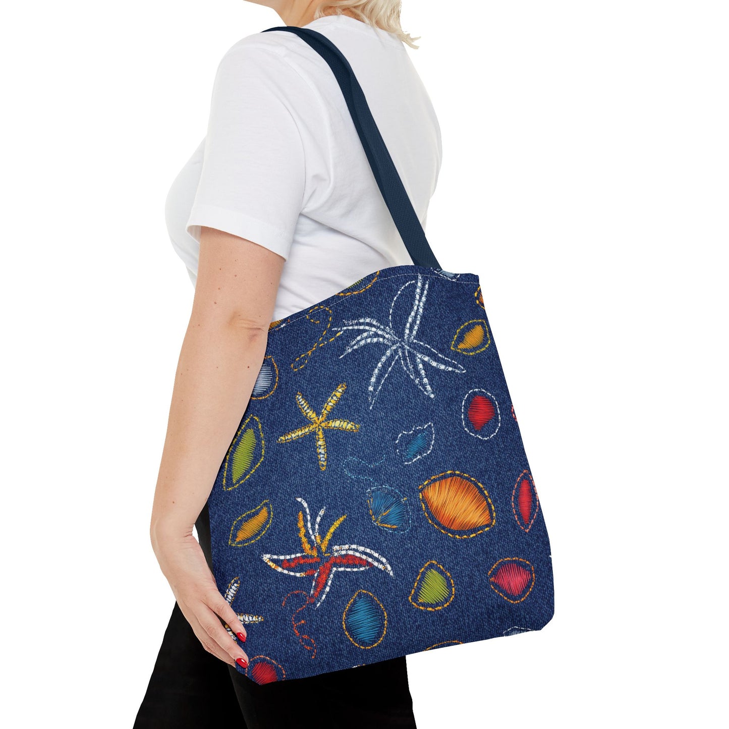 Denim Fabric Imitation Print Unisex Canvas Bag Poly Spun 3 Sizes Tote Bag 182-4