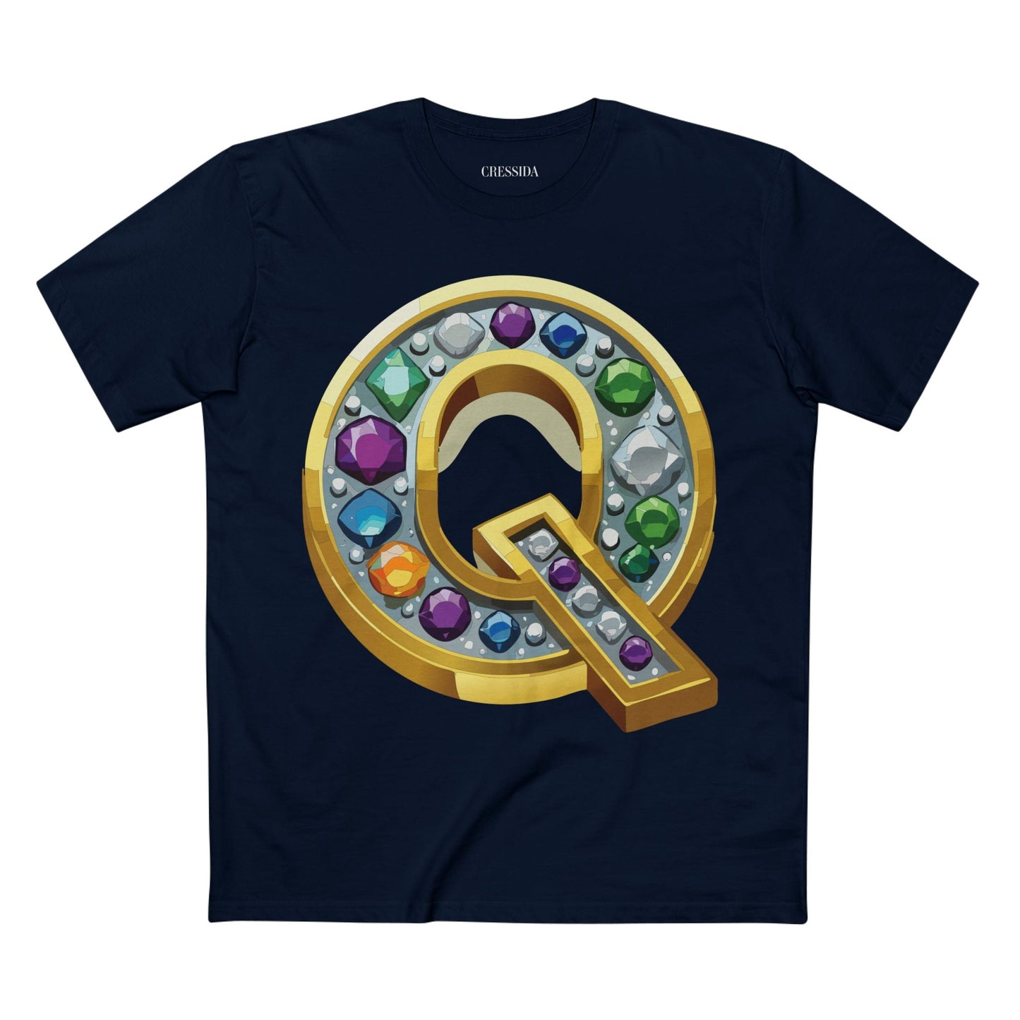 Letter Q Graphic Design Tee Unisex 100 Cotton With Antique Gold Letters Artwork T-Shirt