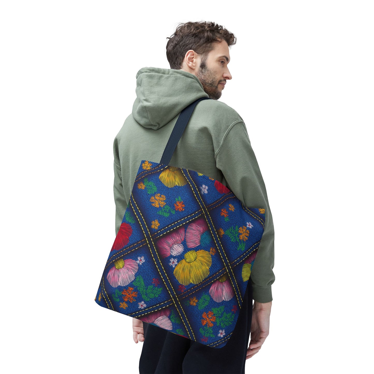 Denim Fabric Imitation Print Unisex Canvas Bag Poly Spun 3 Sizes Tote Bag 132