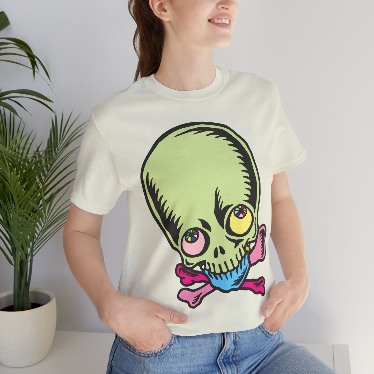 Lt Green Skull Graphic Design Tee, Skull Shirt, Vintage Tees, Art Design T-Shirt, Vintage Graphic Tee, Art Shirts with Skulls