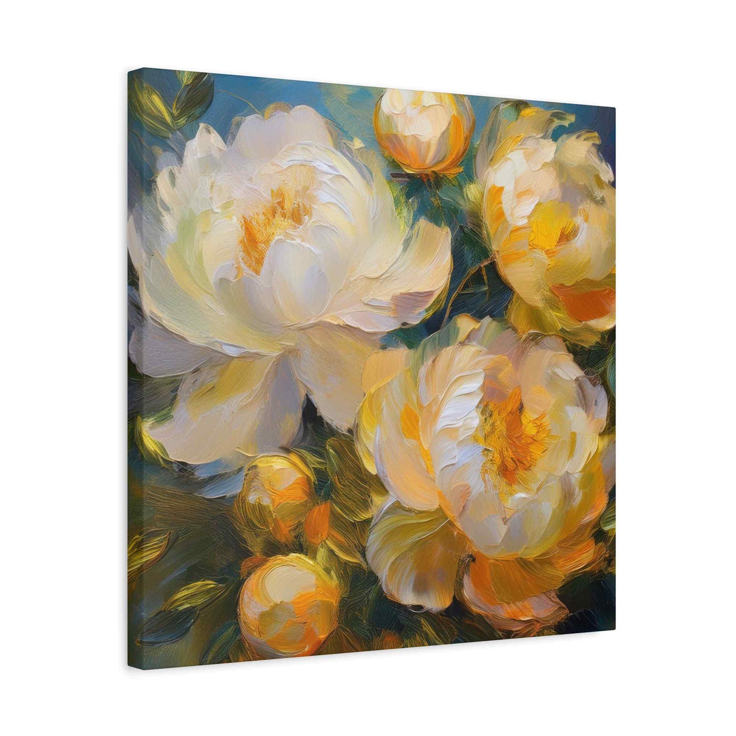 Cream Peonies Print Canvas, Floral Oil Paint Print 20x20, 24x24, 30x30, 32x32, 36x36 Art Design Pine-Wood Inner Frame MC-125