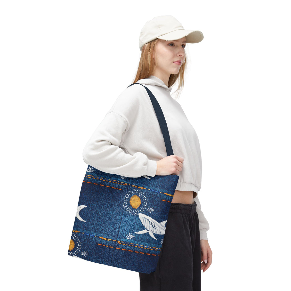 Denim Fabric Imitation Print Unisex Canvas Bag Poly Spun 3 Sizes Tote Bag 182-17