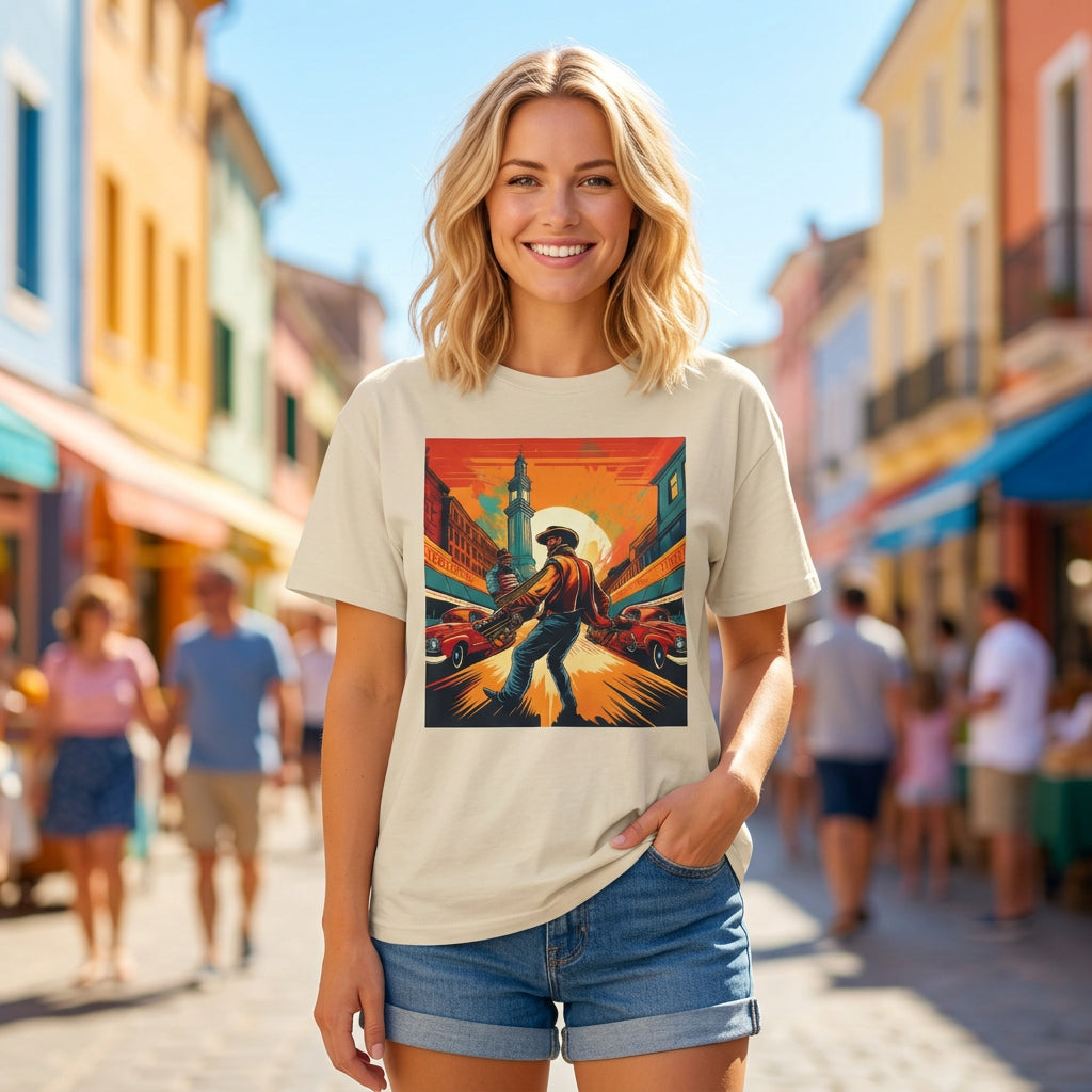 Cowboy Sunset illustration T-Shirt | Western scene, vintage poster Graphic Tee Unisex 100 Cotton Gildan T-Shirt