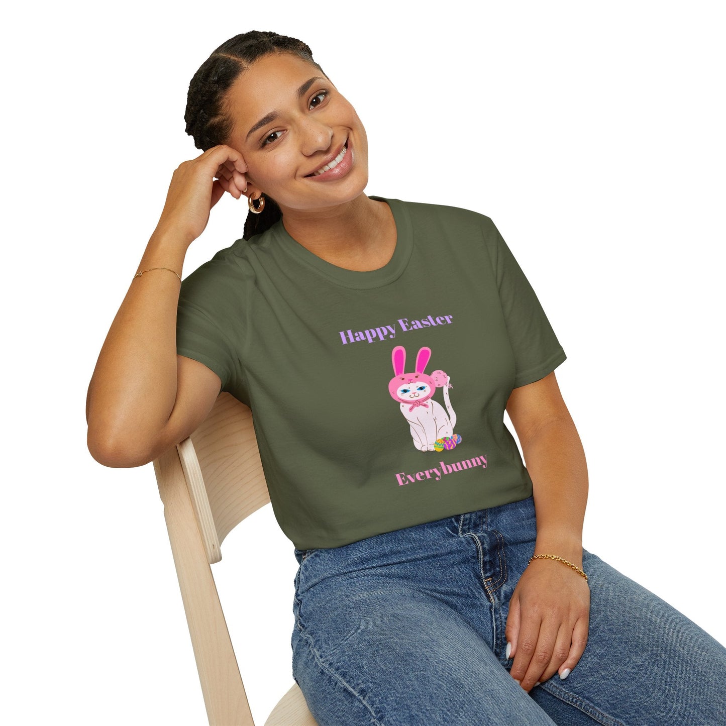 Unisex Easter Bunny T Shirt Softstyle 64000 Tee With Easter Design Print Gildan 100 Percent Ring Spun Cotton
