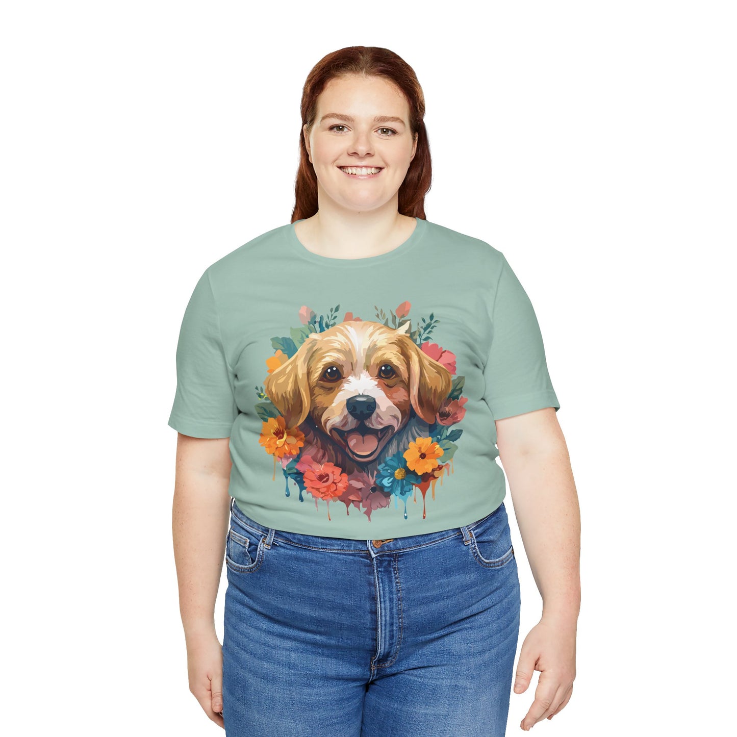 Floral Dog Tee, Animal Shirt, Dog Shirt, Floral Tee, Flower T-shirt, T-Shirt with Animal, Summer Top with Art Design