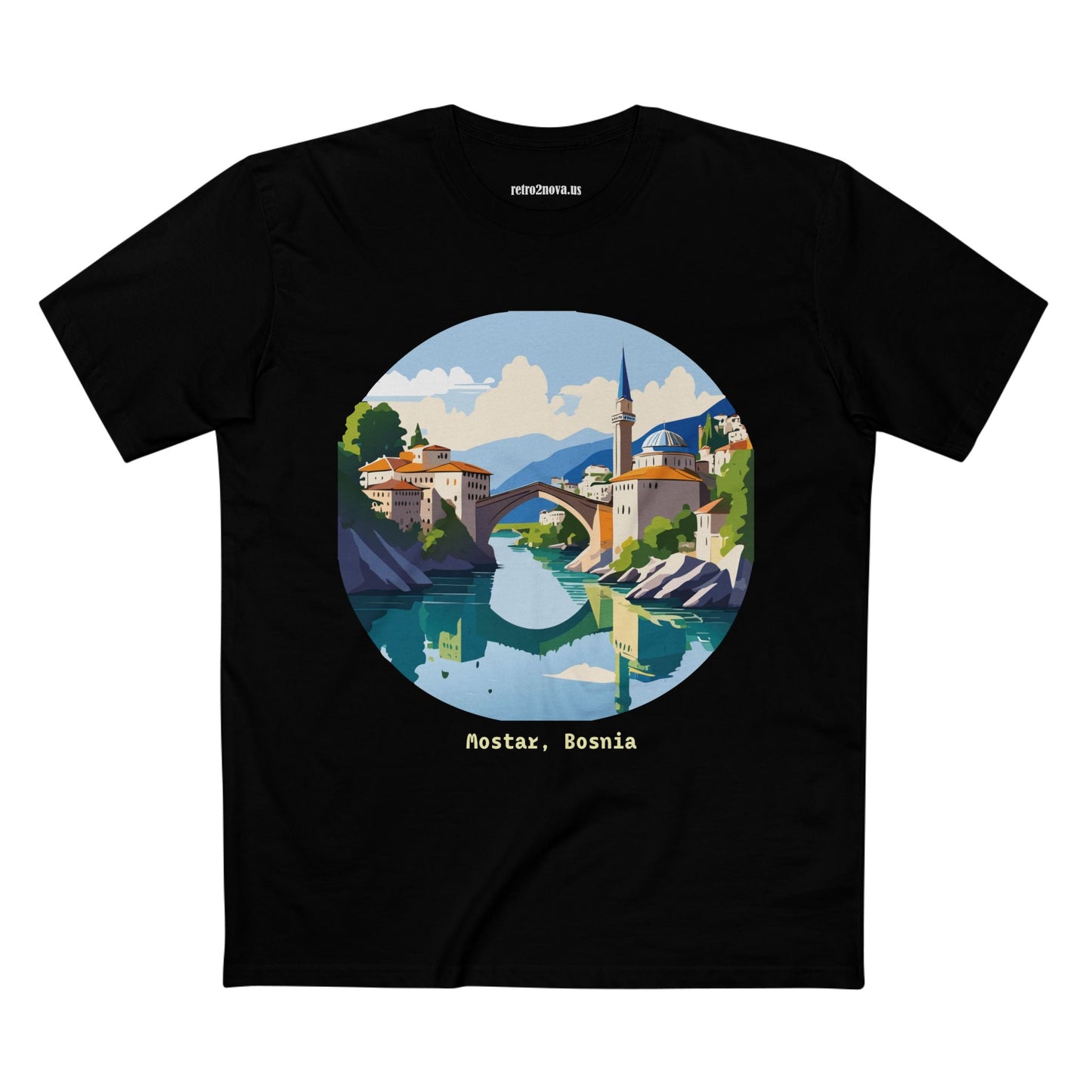 Unisex Premium Cotton Tee With Original Art Design Retro2Nova Travel And Bosnia Theme Shirt