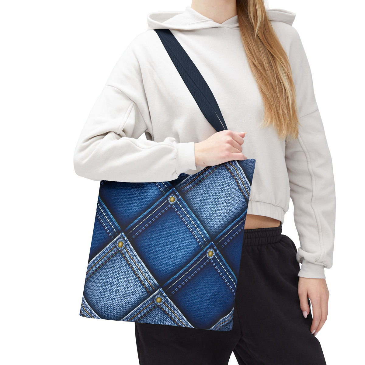 Denim Fabric Imitation Print Unisex Canvas Bag Poly Spun 3 Sizes Tote Bag 116