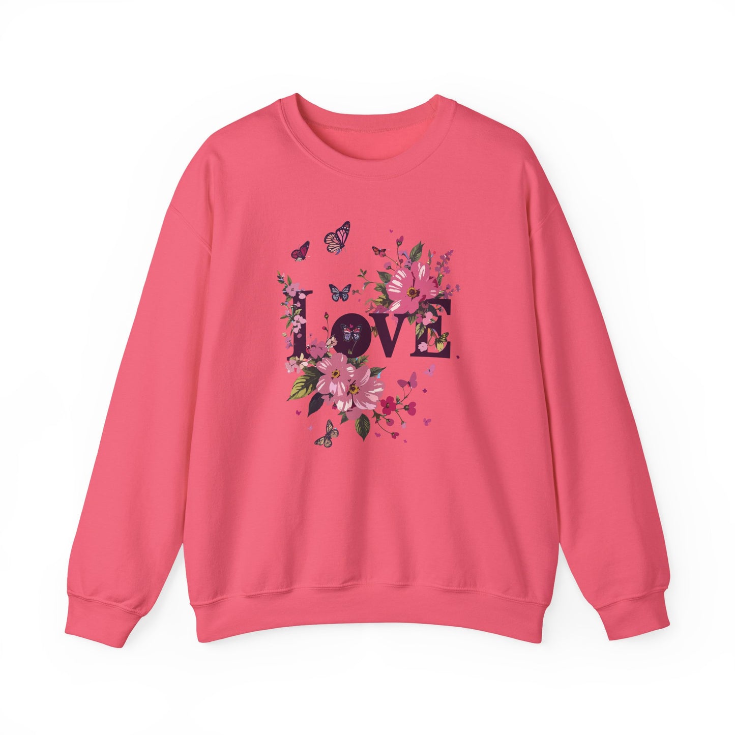 Unisex Floral Love Sweatshirt, Love Floral Sweatshirt, Floral Butterfly Sweatshirt, 50/50 Cotton-Poly Valentine's Day Sweatshirt 05