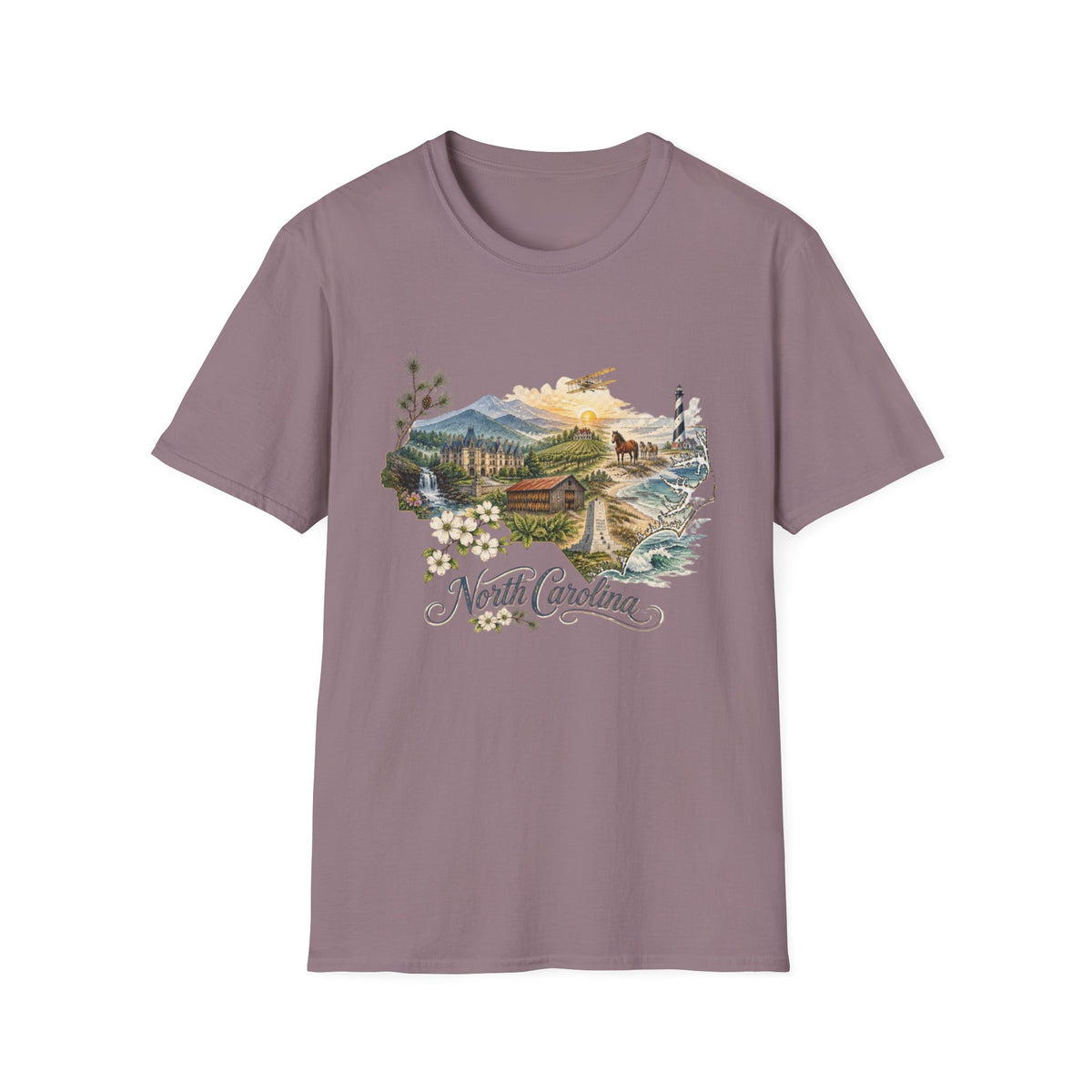 North Carolina State Travel Tourist Graphic Design Unisex 100 Cotton Gildan T-Shirt