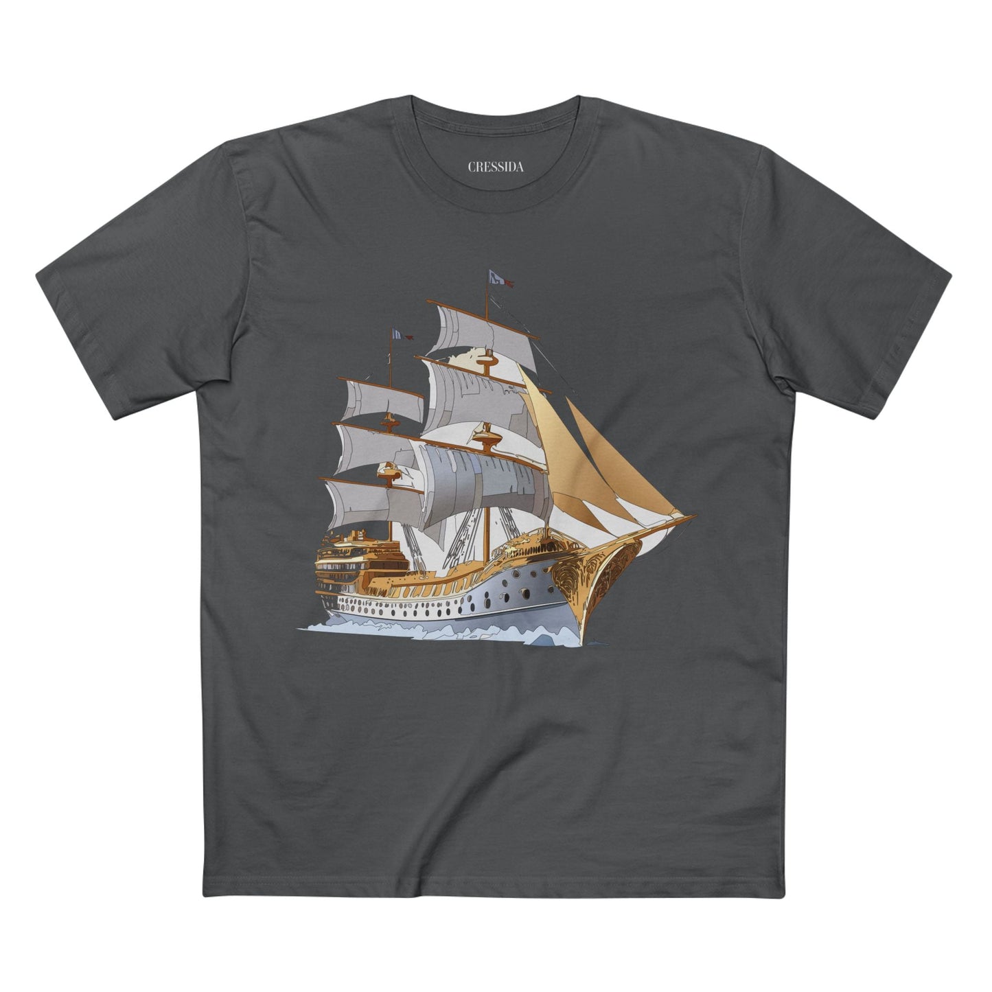 Ship Graphic Unisex 100 Cotton T-Shirt with Gold Frigate Art Design 7