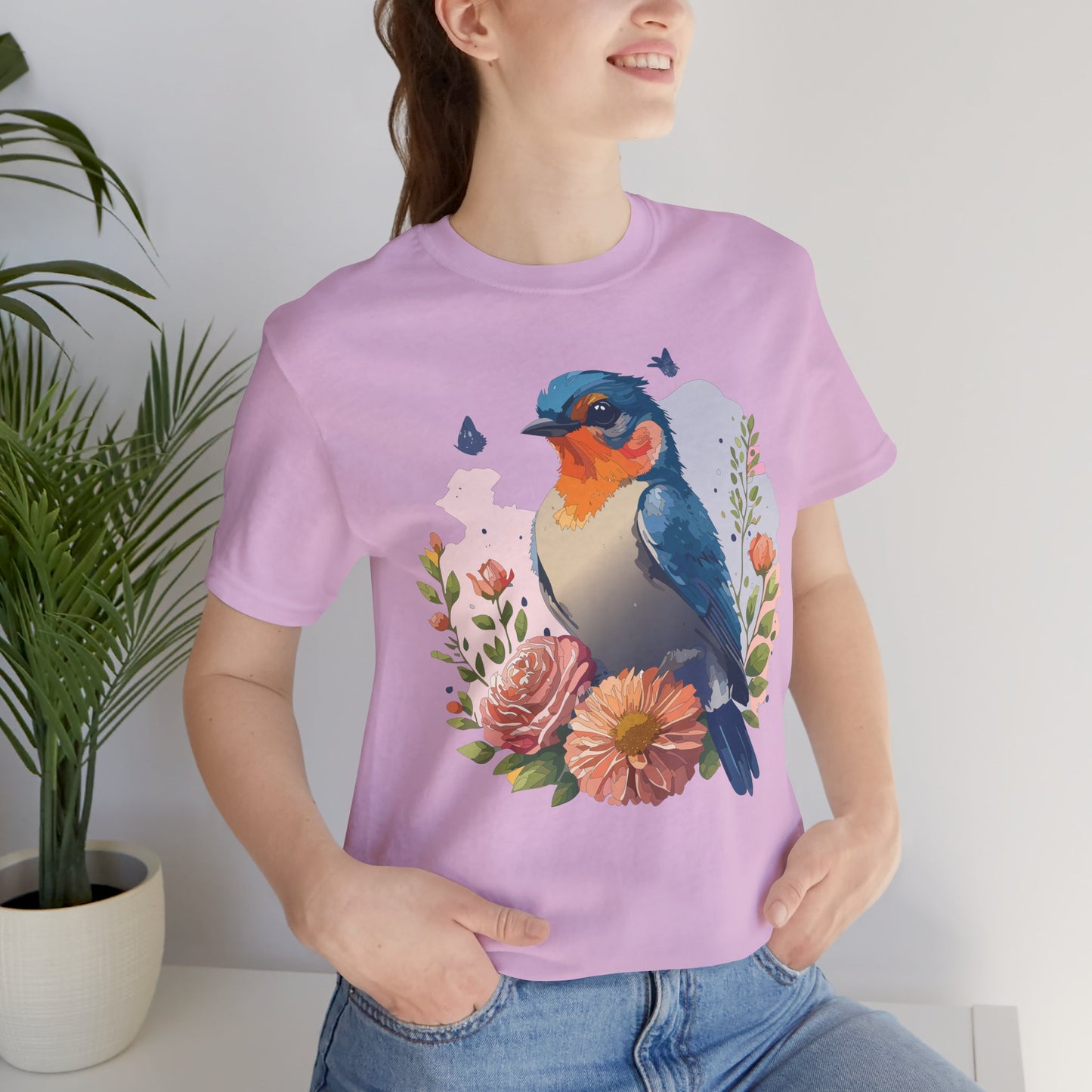 Floral Bird Tee, Animal Shirt, Bird Shirt, Floral Tee, Flower T-shirt, T-Shirt with Animal