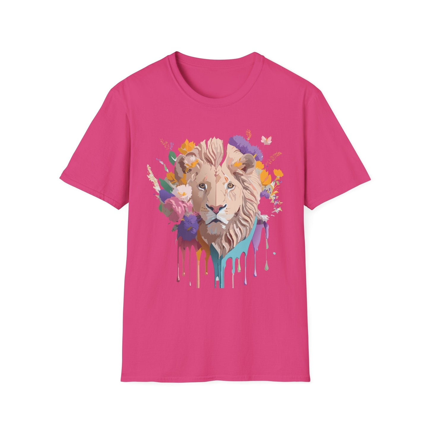 Unisex Lion Shirt Floral Lion Tee Softstyle 64000 Gildan Cotton Tee
