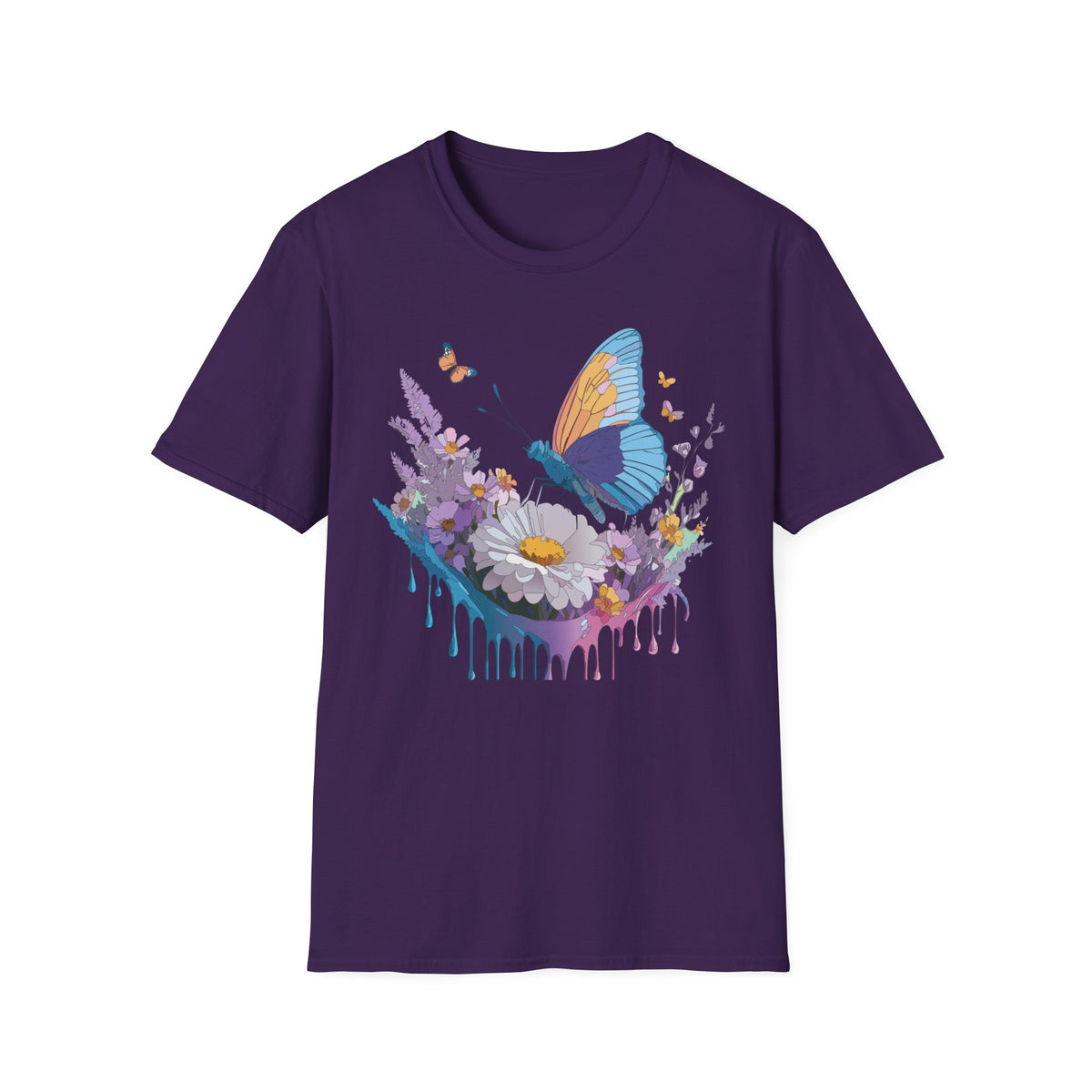 Butterfly and Wildflower Floral Graphic Tee Unisex 100 Cotton Gildan T-Shirt