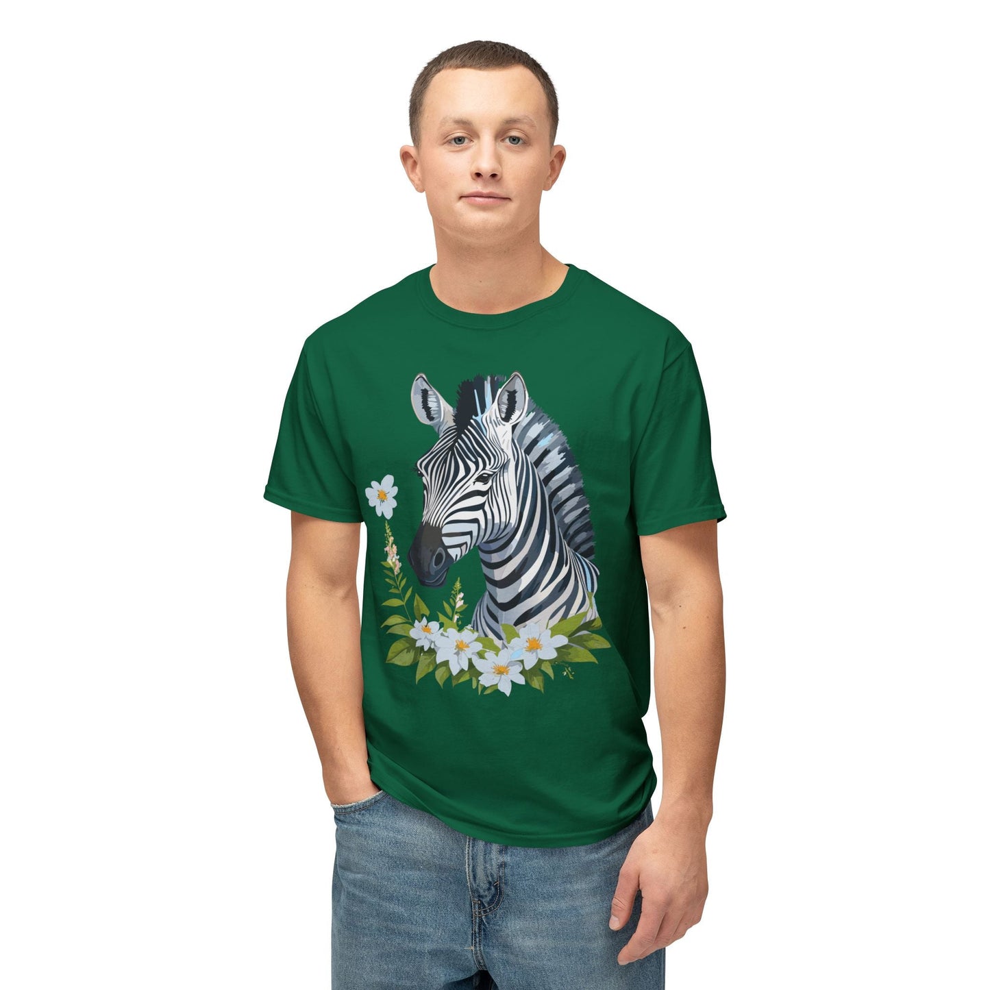 Unisex Zebra Art Print T Shirt 100% Cotton Vintage Floral Tee Made in USA Premium Graphic Tee