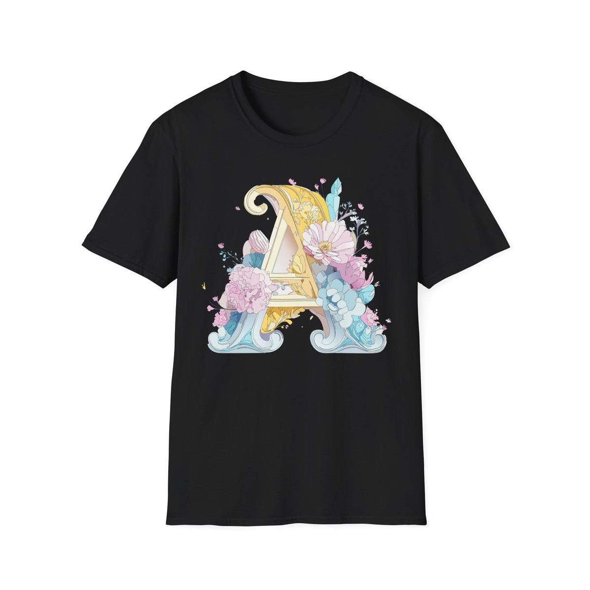 Floral Letter A T-Shirt | Decorative Monogram Initial Tee